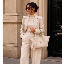Krem Ysl Model Kadın El ve Omuz Çantası