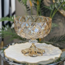 Elta Collection Patentli Tasarım Lüks Kristal Gold Ayaklı Sunumluk Kase - Tabak Meyvelik Şekerlik Dekoratif Obje