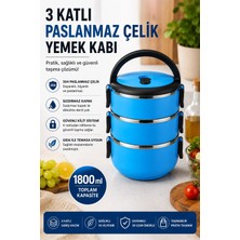 Sas Haus 3 Katlı Paslanmaz Çelik Yemek Kabı 1800 ml Sızdırmaz Kapaklı Taşınabilir Lunch Box