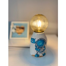 Serenity Sanat Astronot Temalı El Yapımı Seramik Abajur Çocuk Odası Gece Lambası