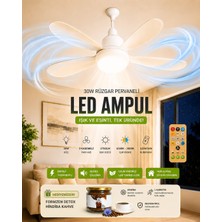 Formzen Hediyeli 30W Uzaktan Kumandalı Rüzgar Pervaneli Tavan Vantilatörlü Ampul 3 Renkli LED Ledli Avize E27 Duy