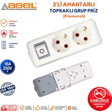 Asel 2'li Anahtarlı Topraklı Grup Priz Çoklu Priz