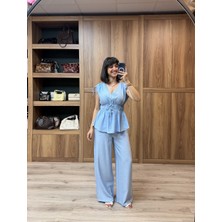 Vazıradk Bel Lastik Detay Çilek Bluz Pantolon Takım