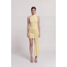 Holly Lolly Sırtı Açık Eteği Drapeli Mini Daisy Elbise Sarı