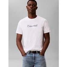 Calvin Klein Erkek Normal Kesim Yuvarlak Yakalı Logo Baskılı Kısa Kollu Beyaz T-Shirt LV04LG811G-YAF