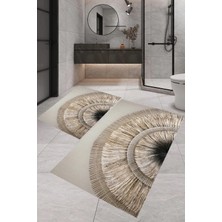 Rovigo Home Dijital Baskı  Modern Banyo Halısı Ikili Banyo Paspası RVG5303 100X60+60X50 cm