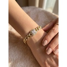 Zarene Silver Xuping Büyük Parlak Baget Taşlı 14K Gold Bileklik