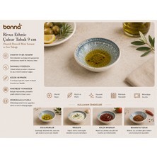 Bonnami Bonna Rivus Ethnic Porselen Gourmet Çukur Tabak 9 cm - Otantik Desenli Mini Sunum ve Sos Kasesi