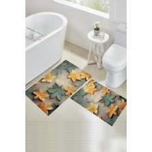 Rovigo Home Dijital Baskı  Modern Banyo Halısı Ikili Banyo Paspası RVG5307 100X60+60X50 cm