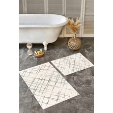 Rovigo Home Dijital Baskı  Modern Banyo Halısı Ikili Banyo Paspası RVG5-LNA0018 100X60+60X50 cm