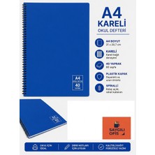 Defne Saygılıofis 40 Yaprak A4 Spiralli Pp Kapak Kareli Defter