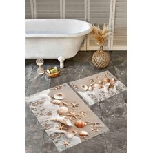 Rovigo Home Dijital Baskı  Modern Banyo Halısı Ikili Banyo Paspası RVG5305 100X60+60X50 cm