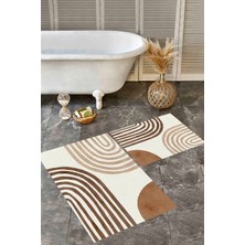 Rovigo Home Dijital Baskı  Modern Banyo Halısı Ikili Banyo Paspası RVG5315 100X60+60X50 cm