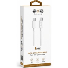 Exe Technology Exe 60W Pd Type-C To Type-C Hızlı Şarj ve Data Kablosu Beyaz