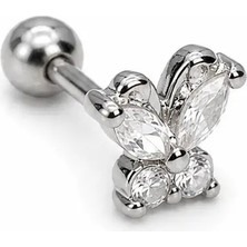Nur Silver Kelebek Taşlı Çelik Tragus Küpe NUR-KE03412