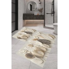 Rovigo Home Dijital Baskı  Modern Banyo Halısı Ikili Banyo Paspası RVG5304 100X60+60X50 cm