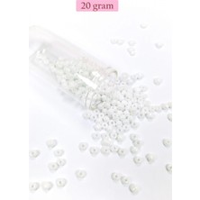 MiraLive Dökme Cam Kum Boncuk Büyük Boy (6/0) 4 mm - 20 Gram - Kar Beyaz - BNC073