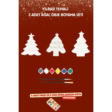 Otaera Yılbaşı Temalı Obje Boyama Seti, 3 Ağaç Figür, Kendin Yap Dıy , Boya Etkinlik, Fırça & Boya Dahil