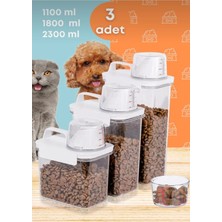 Ahlat Store 3 Lü Sızdırmaz Depolama Kedi Köpek Mama Saklama Kabı- Ölçekli Erzak Depolama 1100 ml 1800 ml 2300 ml