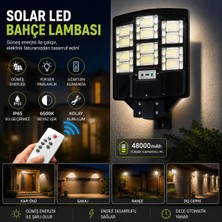 Kialed Solar LED Sokak Lambası 600W 48000MAH Kumandalı IP65 Su Geçirmez Güneş Enerjili Dış Mekan Bahçe Aydınlatma Armatürü 6500K
