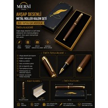 Mersi Shop Ahşap Desenli Metal Roller Kalem Seti | Özel Kutulu Şık Hediyelik Imza Kalemi