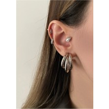 OkkoStore Kadın Silver Üç Sıralı 2'li Küpe