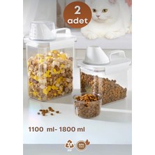 Ahlat Store 2 Li Sızdırmaz Depolama Kedi Köpek Mama Saklama Kabı- Ölçekli Erzak Depolama Kabı 1100 Ml- 1800 ml