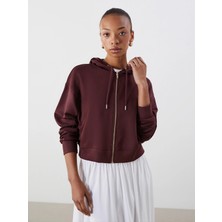 Lcw Vision Bordo Kapüşonlu Kadın Fermuarlı Sweatshirt