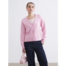 Lcw Modest Pembe V Yaka Kadın Triko Hırka