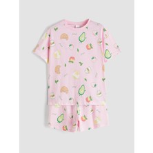 LC Waikiki Lcw Kids Pembe Bisiklet Yaka Baskılı Kız Çocuk Şortlu Pijama Takımı