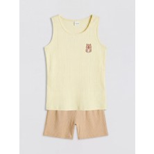 LC Waikiki Lcw Kids Bej Baskılı Kız Çocuk Şortlu Pijama Takımı