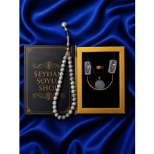 Seyhan Soylu Shop - Özel Tasarım Kitap Kutulu Kadın Bakır Takı Seti ve Tesbih Kombini - Kolye Küpe Bileklik Yüzük 5 Parça Otantik Şık Hediyelik - Doğum Günü Yıl Dönümü Anneler Günü
