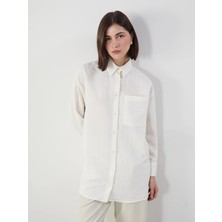 Lcw Modest Ekru Dokulu Oversize Kadın Gömlek Tunik