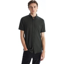 LC Waikiki Lcwaıkıkı Classic Yeşil Regular Fit Kısa Kollu Desenli Poplin Erkek Gömlek