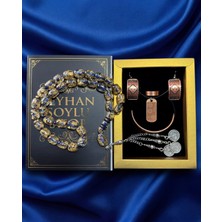 Seyhan Soylu Shop - Özel Tasarım Kitap Kutulu Kadın Bakır Takı Seti ve Tesbih Kombini - Kolye Küpe Bileklik Yüzük 5 Parça Otantik Şık Hediyelik - Doğum Günü Yıl Dönümü Anneler Günü