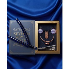 Seyhan Soylu Shop - Özel Tasarım Kitap Kutulu Kadın Bakır Takı Seti ve Tesbih Kombini - Kolye Küpe Bileklik Yüzük 5 Parça Otantik Şık Hediyelik - Doğum Günü Yıl Dönümü Anneler Günü