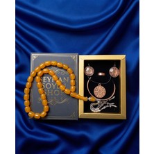 Seyhan Soylu Shop - Özel Tasarım Kitap Kutulu Kadın Bakır Takı Seti ve Tesbih Kombini - Kolye Küpe Bileklik Yüzük 5 Parça Otantik Şık Hediyelik - Doğum Günü Yıl Dönümü Anneler Günü