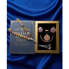Seyhan Soylu Shop - Özel Tasarım Kitap Kutulu Kadın Bakır Takı Seti ve Tesbih Kombini - Kolye Küpe Bileklik Yüzük 5 Parça Otantik Şık Hediyelik - Doğum Günü Yıl Dönümü Anneler Günü