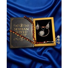 Seyhan Soylu Shop - Özel Tasarım Kitap Kutulu Kadın Bakır Takı Seti ve Tesbih Kombini - Kolye Küpe Bileklik Yüzük 5 Parça Otantik Şık Hediyelik - Doğum Günü Yıl Dönümü Anneler Günü