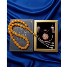 Seyhan Soylu Shop - Özel Tasarım Kitap Kutulu Kadın Bakır Takı Seti ve Tesbih Kombini - Kolye Küpe Bileklik Yüzük 5 Parça Otantik Şık Hediyelik - Doğum Günü Yıl Dönümü Anneler Günü