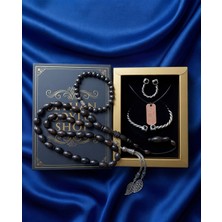 Seyhan Soylu Shop - Luxury Seri Kitap Kutulu Kadın Takı Seti ve Tesbih Kombin - Kolye Küpe Yüzük Bileklik Ekstra Boncuk Bileklik 6 Parça Hediyelik - Doğum Günü Yıl Dönümü Sevgililer Günü