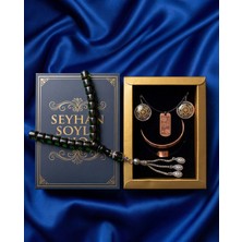 Seyhan Soylu Shop - Özel Tasarım Kitap Kutulu Kadın Bakır Takı Seti ve Tesbih Kombini - Kolye Küpe Bileklik Yüzük 5 Parça Otantik Şık Hediyelik - Doğum Günü Yıl Dönümü Anneler Günü