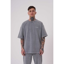 Machinist Clothing Erkek Yıkamalı Basic Oversize Tişört Gri