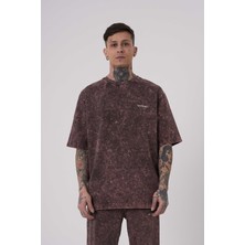 Machinist Clothing Erkek Yıkamalı Basic Oversize Tişört Kahverengi Efektli