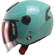 Ebakbak Motosiklet ve Bisiklet Kaskı Yarım Arka Reflektörlü Güneş Vizörlü Kask Turkuaz