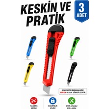 Alıç Maket Bıçağı 3 Adet Kesici Falçata Bıçağı | Güvenlik Kilitli, Kaydırmalı Mekanizmalı, Çok Amaçlı Kesim Aracı