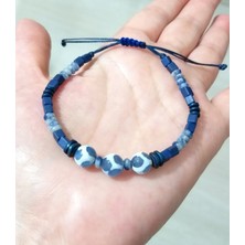 Funny Takı Gri Mavi Tibet Akik Sodalit ve Hematit Doğaltaşlı Küp Miyuki Boncuklu Unisex Bileklik
