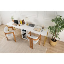 Rani Home Çalışma Masası Beyaz - Gold Metal Ayaklı Iki Kişilik Masa 240 cm HA-5279