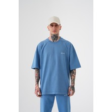 Machinist Clothing Erkek Yıkamalı Basic Oversize Tişört Açık Mavi