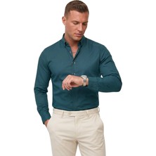 Rizzup Yeşil Slim Fit Likralı Kolay Ütülenebilir Gizli Düğmeli Erkek Gömlek 2602614